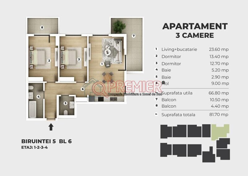 Berceni Apartament 3 camere cu 2 balcoane - Metrou Berceni